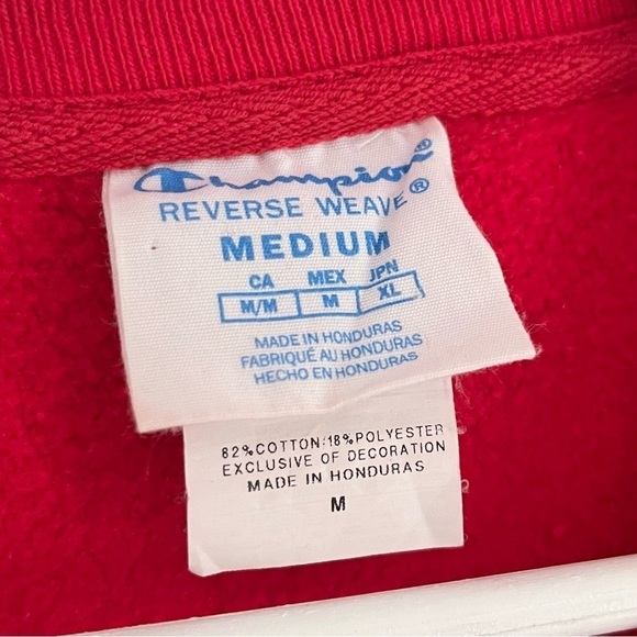 Champion Reverse Weave Men’s‎ Logo Crewneck Sweatshirt Red Gold Size Medium - Picture 8 of 9